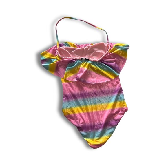 Tezenis Calzedonia Rainbow Striped One-Piece Swimsuit With Ruffle Off-Shoulder D - Picture 3 of 4